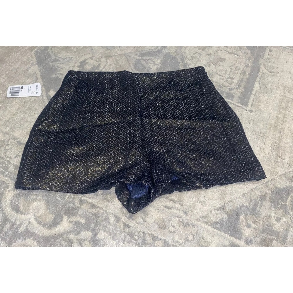 NEW WOMENS FOREVER 21 SZ SMALL METALLIC WOVEN HIGH WAIST BLACK BLUE GOLD SHORTS